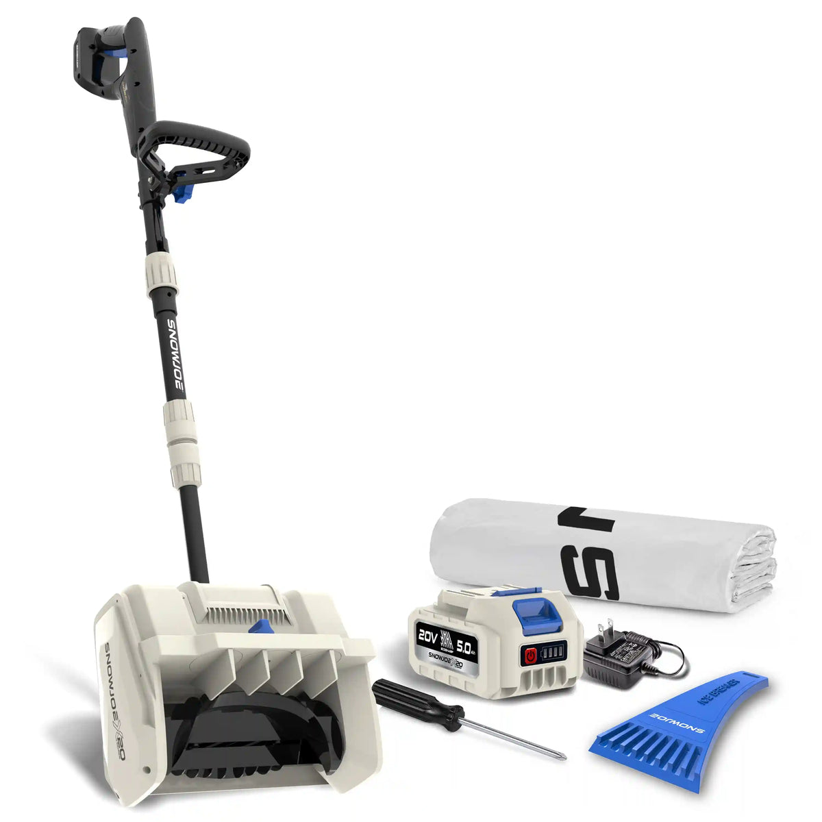 Snow Joe 20-Volt Cordless Snow Shovel Kit | Directional Chute | Brushless Motor | W/ 5.0-Ah Battery, Charger, Cover, and Ice Scraper