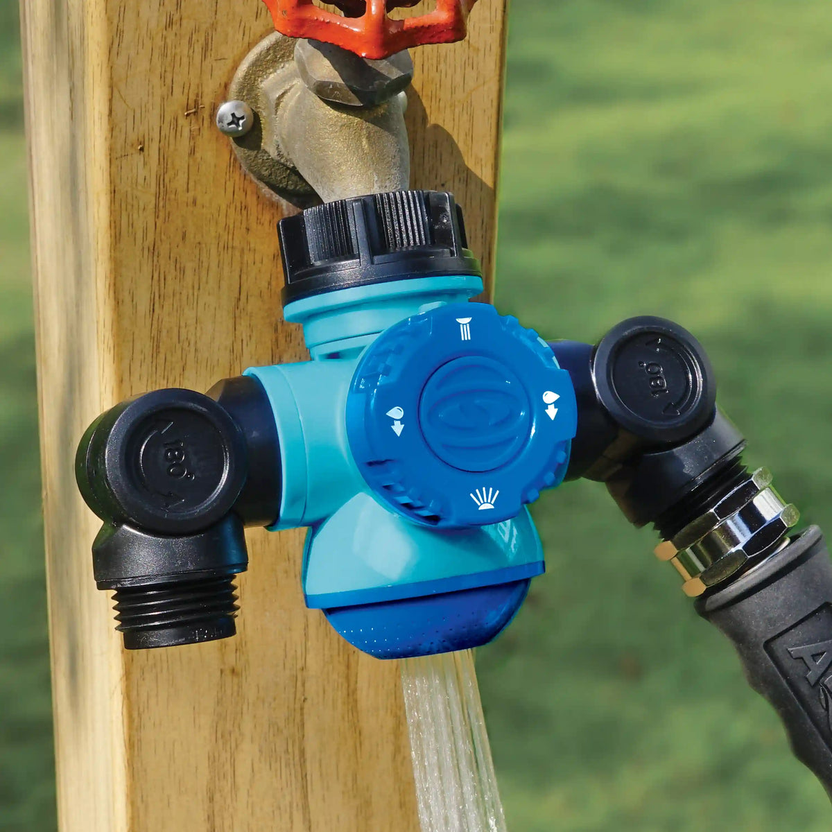 Aqua Joe Multi-Function Outdoor Faucet & Dual Garden Hose Tap Connector | 3/4-Inch Thread Size