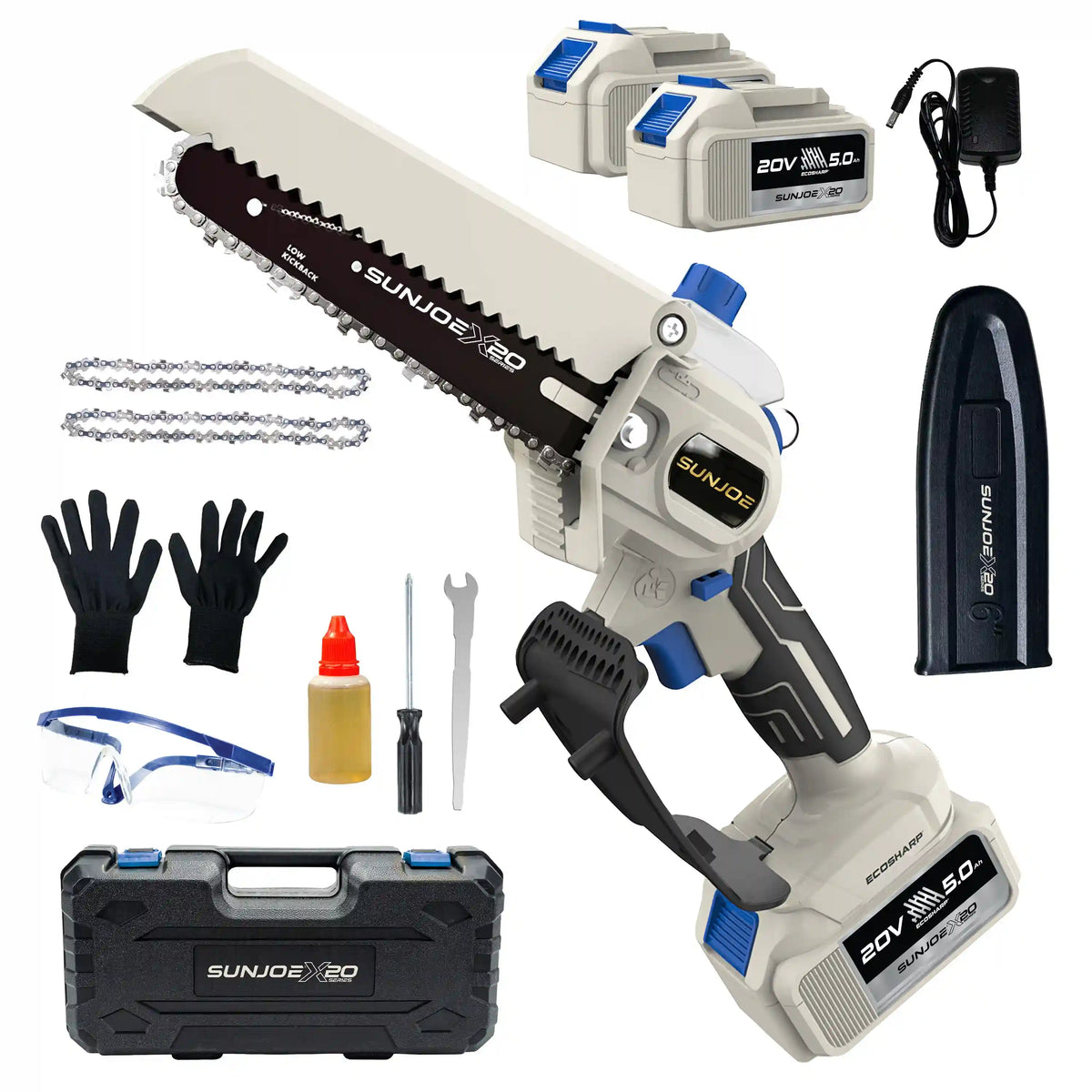 Sun Joe 20-Volt ECOSHARP Cordless X20 Handheld Pruning Saw | 6-inch | W/ 2 x 5.0-Ah Batteries + Charger