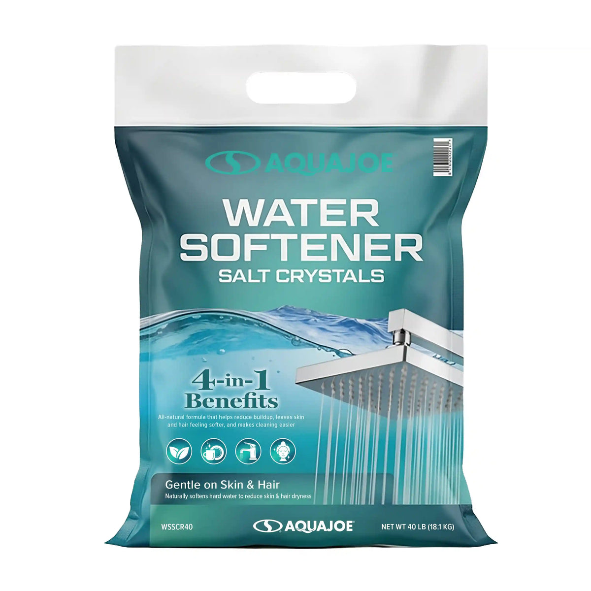 Aqua Joe Water Softener Salt Crystals | 4-In-1 Benefits | Gentle on Skin & Hair | 40-Lb. Bag
