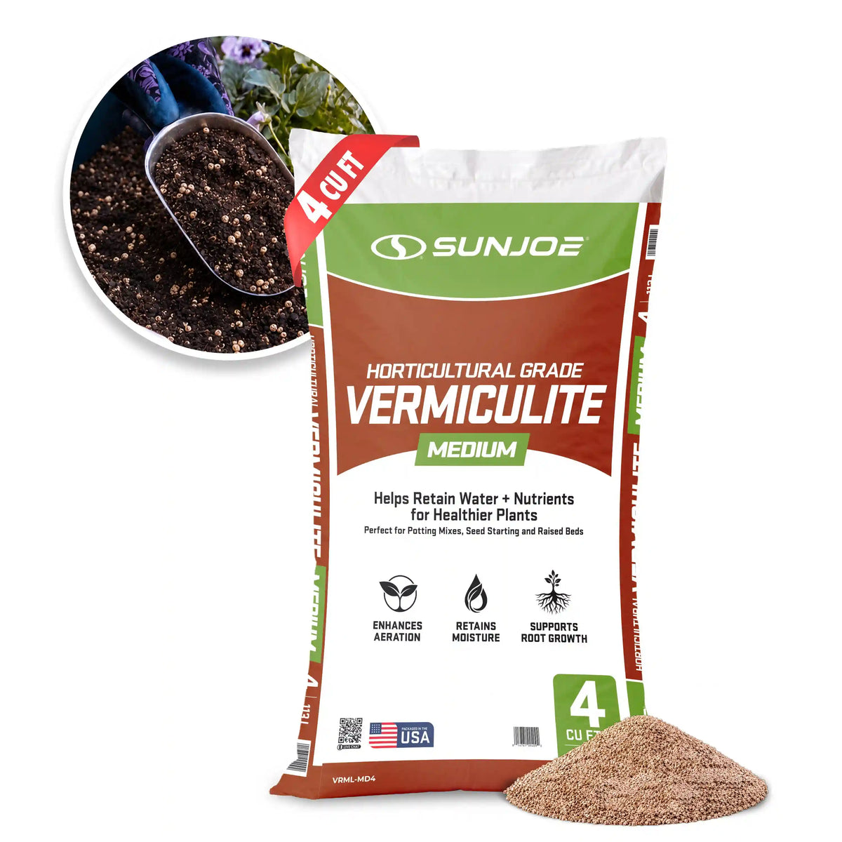 Sun Joe Horticulture Grade Vermiculite | Helps Retain Water + Nutrients for Healthier Plants | Medium | 4 cu ft bag