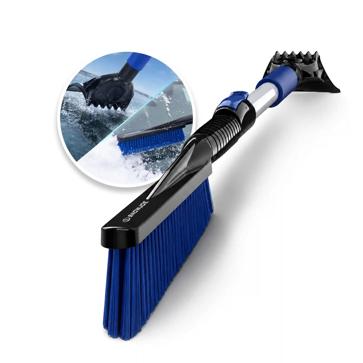 Snow Joe Extendable Ice Scraper + Snow Brush | Curved Angle of Attack Pole | 42-Inch