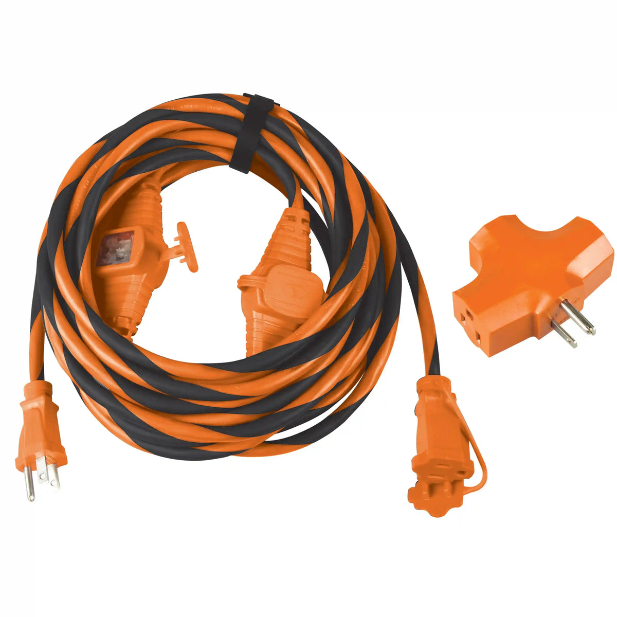 Snow Joe + Sun Joe PJEXT25MO-OB Indoor + Outdoor Extension Cord | 25-Foot | Cord Connect Adapter | Orange + Black Stripe