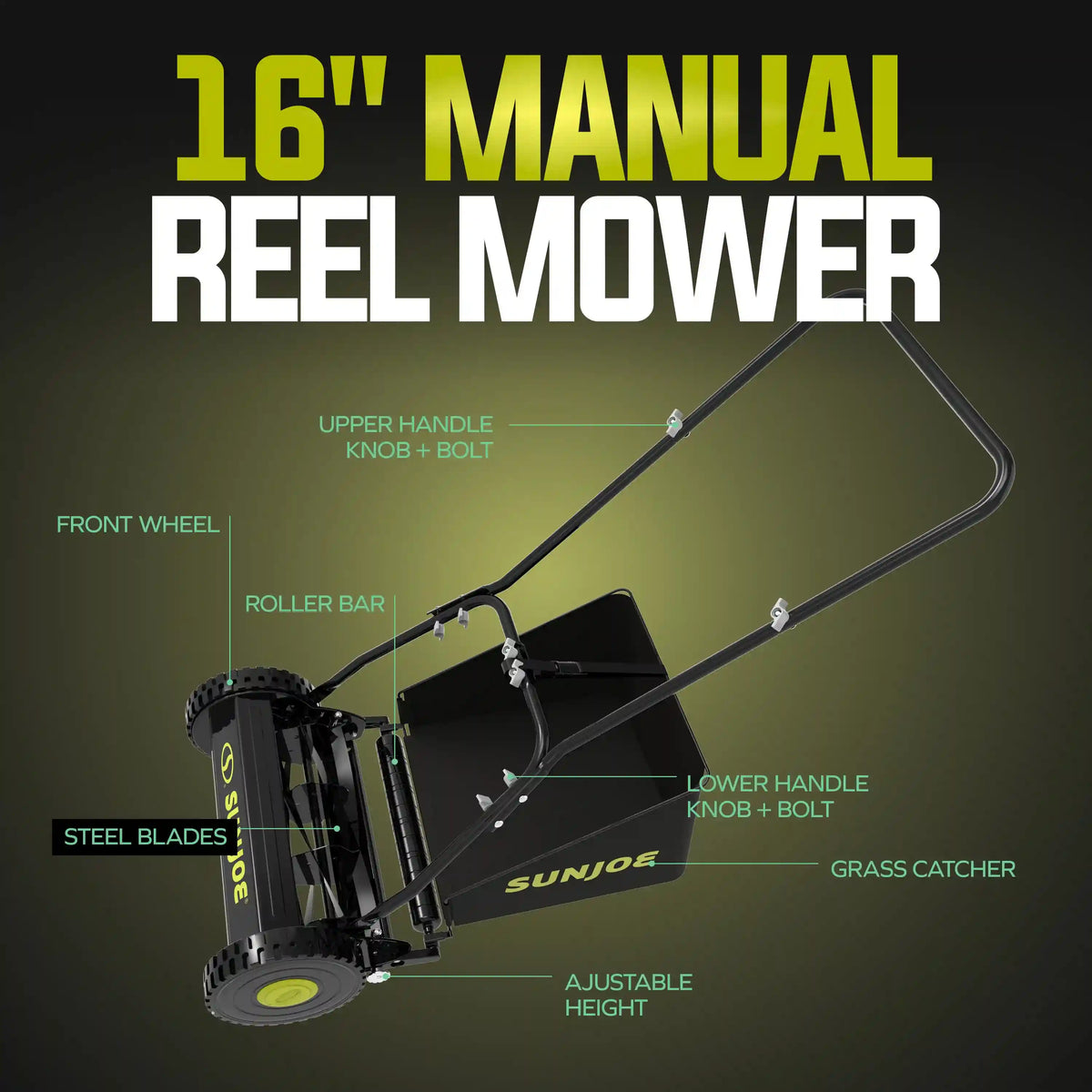 Sun Joe Manual Reel Mower W/ Grass Catcher | 16-inch | 4-Position