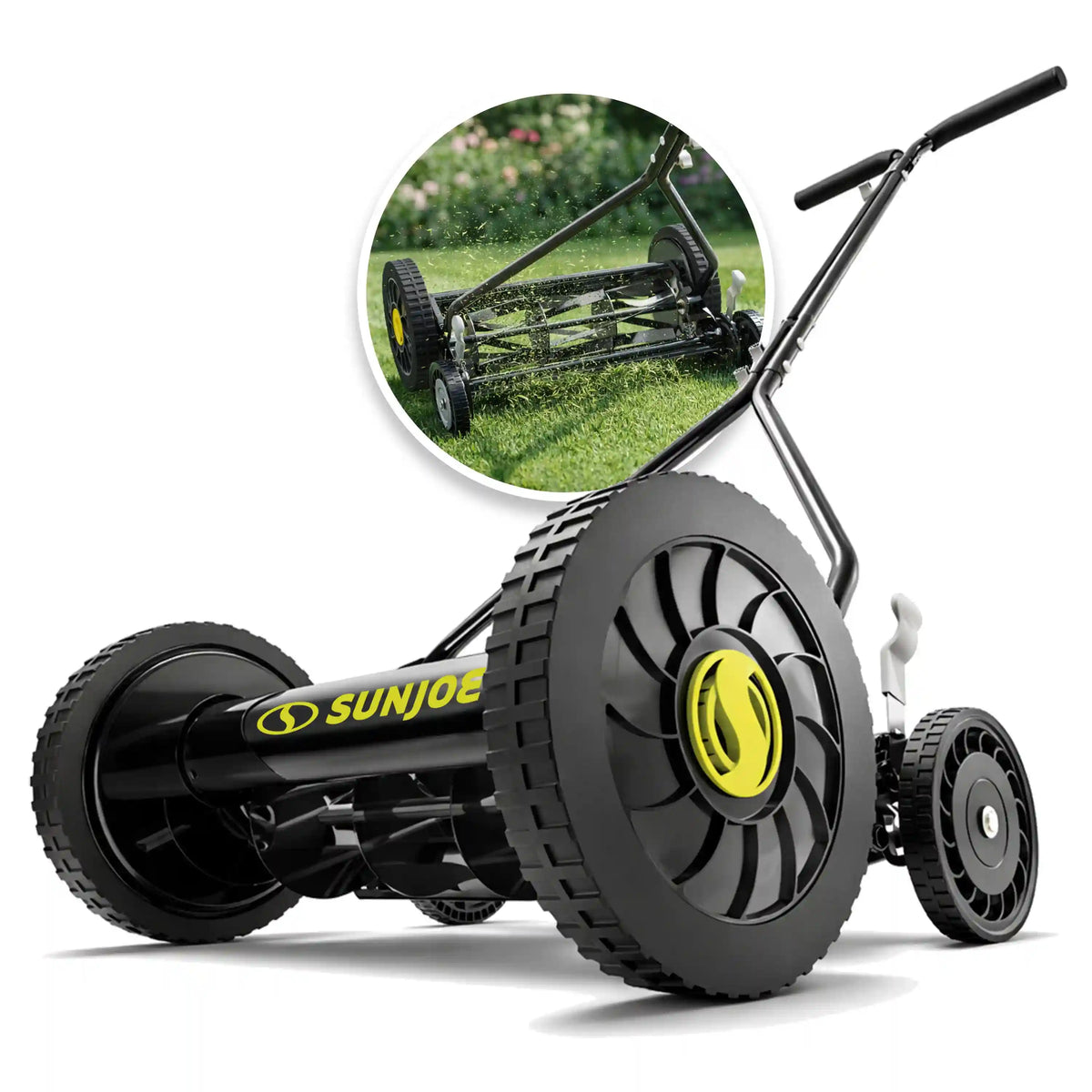 Sun Joe Manual Reel Mower | 14-Inch | Quad Wheel | 9-Position