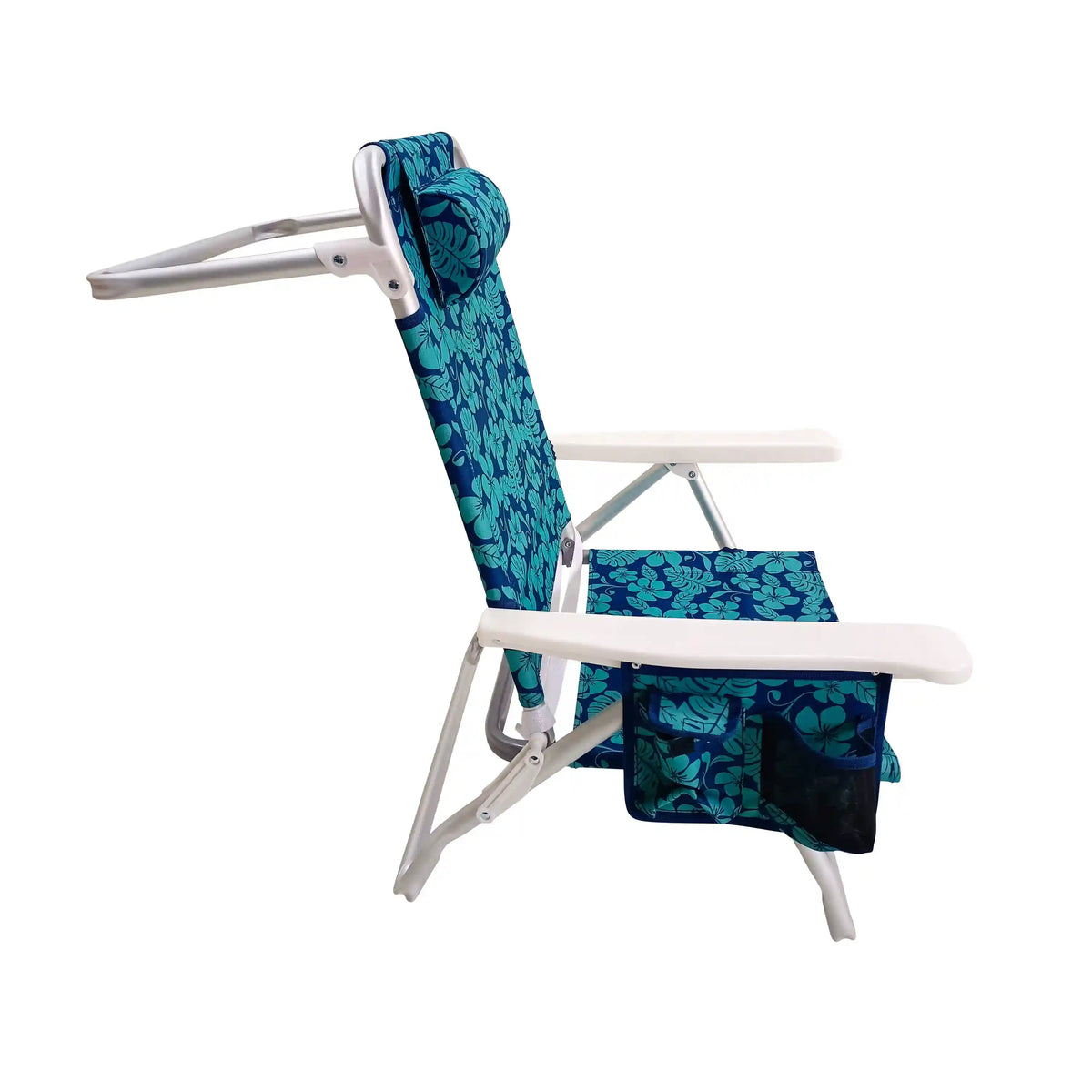 Bliss Hammocks Fldng Beach Chair | W/ Towel Rack/Extension Leg& Cup Hldr W/Pocket- Blue Flower