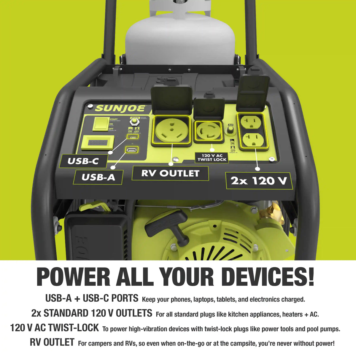 Sun Joe Portable Power Bundle | Generator + Power Station + Extension Cord