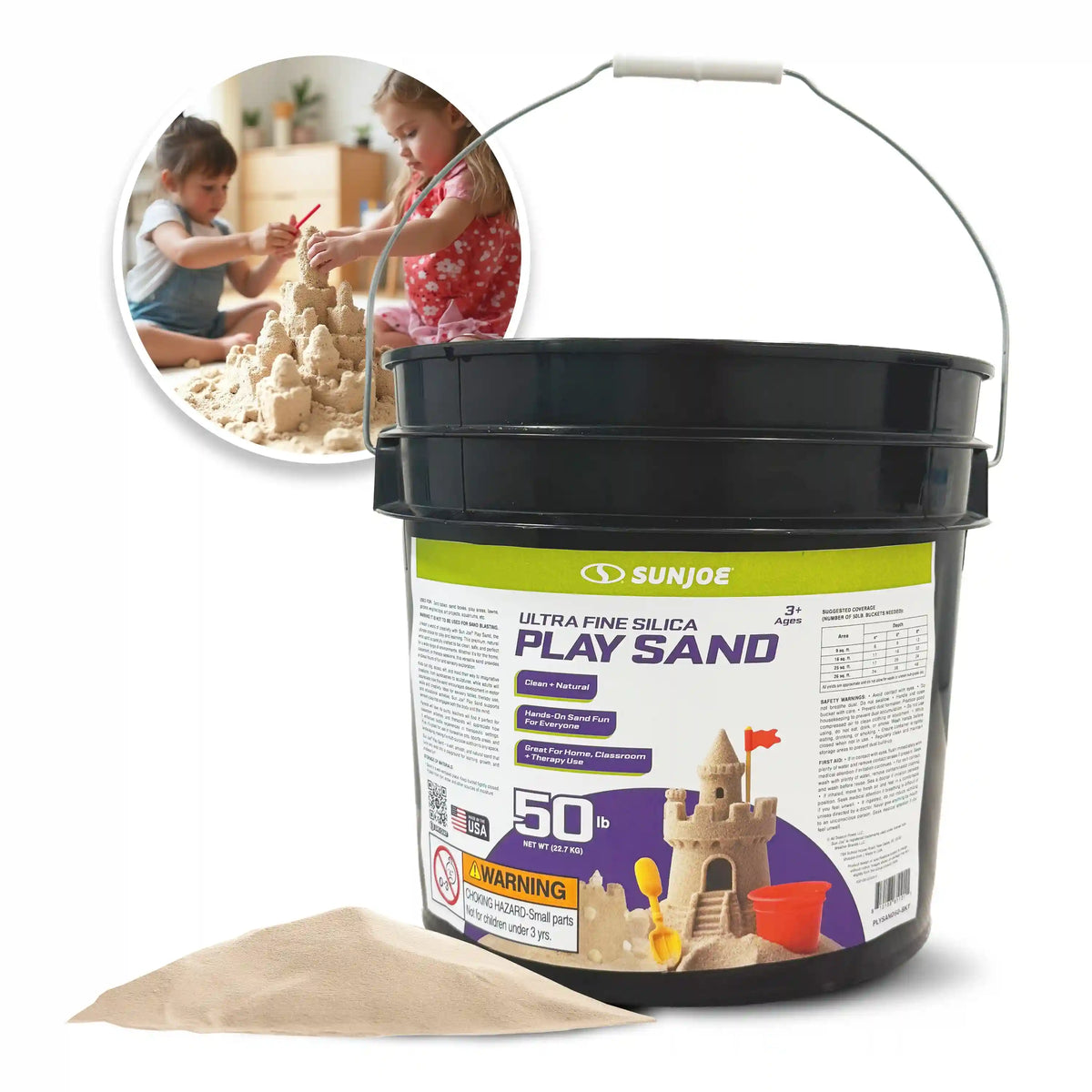 Sun Joe Ultra Fine Silica Play Sand | 50 Lb. Bucket