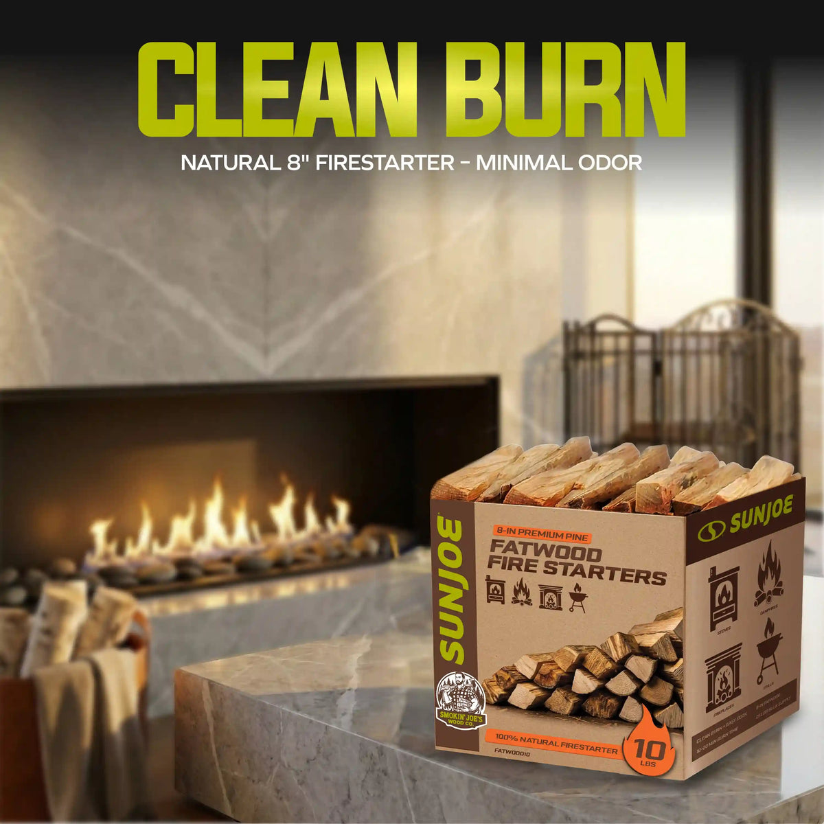 Sun Joe All-Natural Fire Starter Sticks | Pine Kindling for Fireplaces, Campfires, Wood Stoves, Fire Pits & Grills | 10 Lbs.