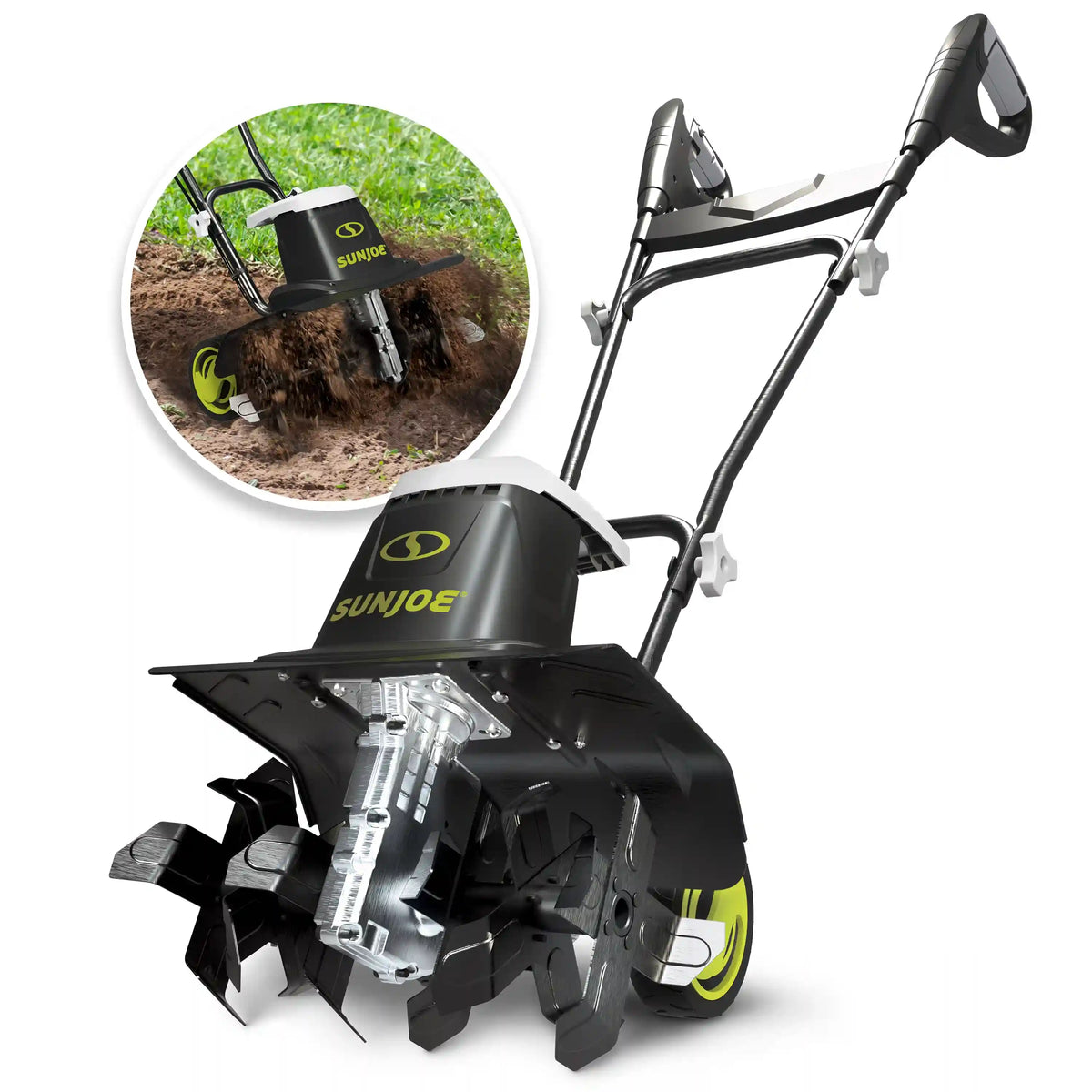Sun Joe Electric Garden Tiller + Cultivator | 16-inch | 12-Amp | 3-Position Height Adjustment