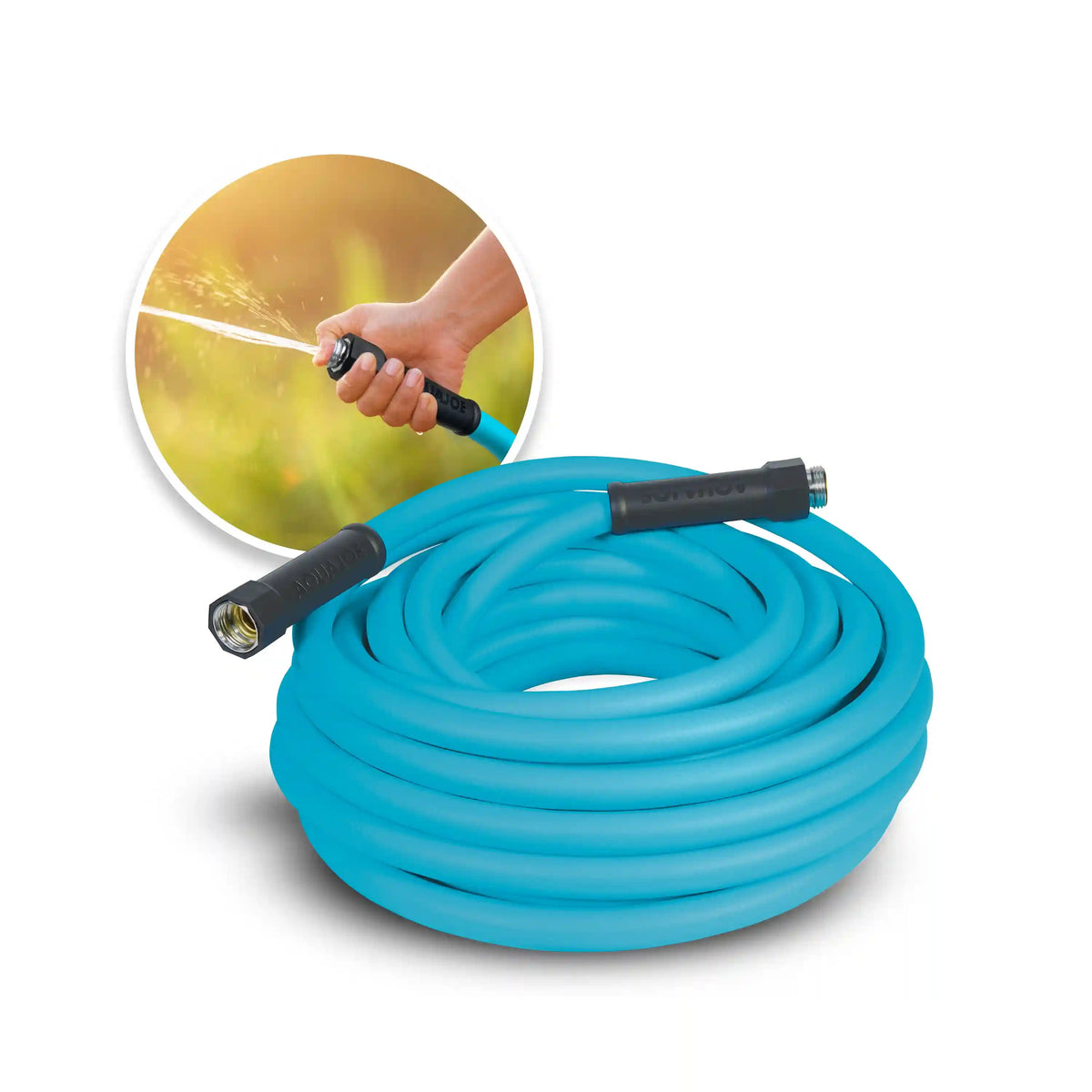 Aqua Joe HybridFLEX Professional-Grade Hybrid Polymer Garden Hose | 50-Ft | 5/8-inch | W/ Dual Swivel Grenade Grips | 500-PSI Burst