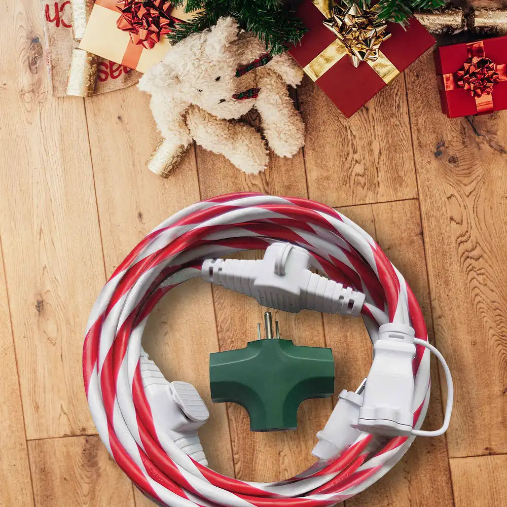 Snow Joe + Sun Joe PJEXT25MO-CAN Indoor + Outdoor Extension Cord | 25-Foot | Cord Connect Adapter | Candy Cane