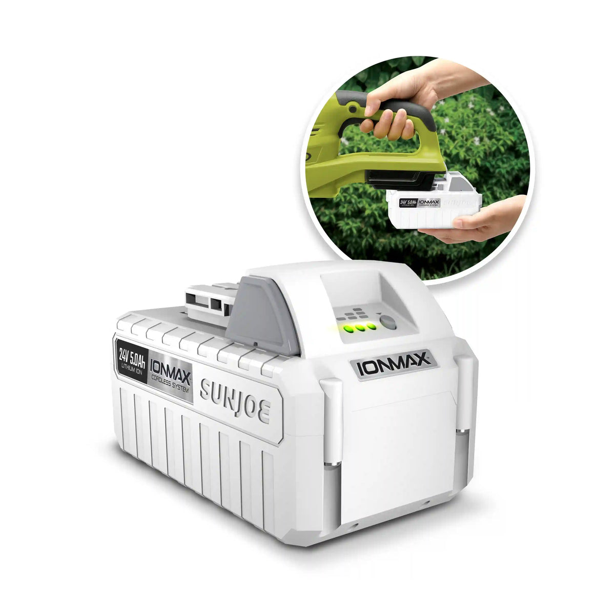 Snow Joe CERTIFIED AUTHENTIC IONMAX 24-Volt* 5.0-Ah Lithium-ION Battery | Universal JOE Brands (Sun Joe, Auto Joe, Snow Joe, Power Joe) IONMAX Devices | Battery Management System | 3-Stage LED Display