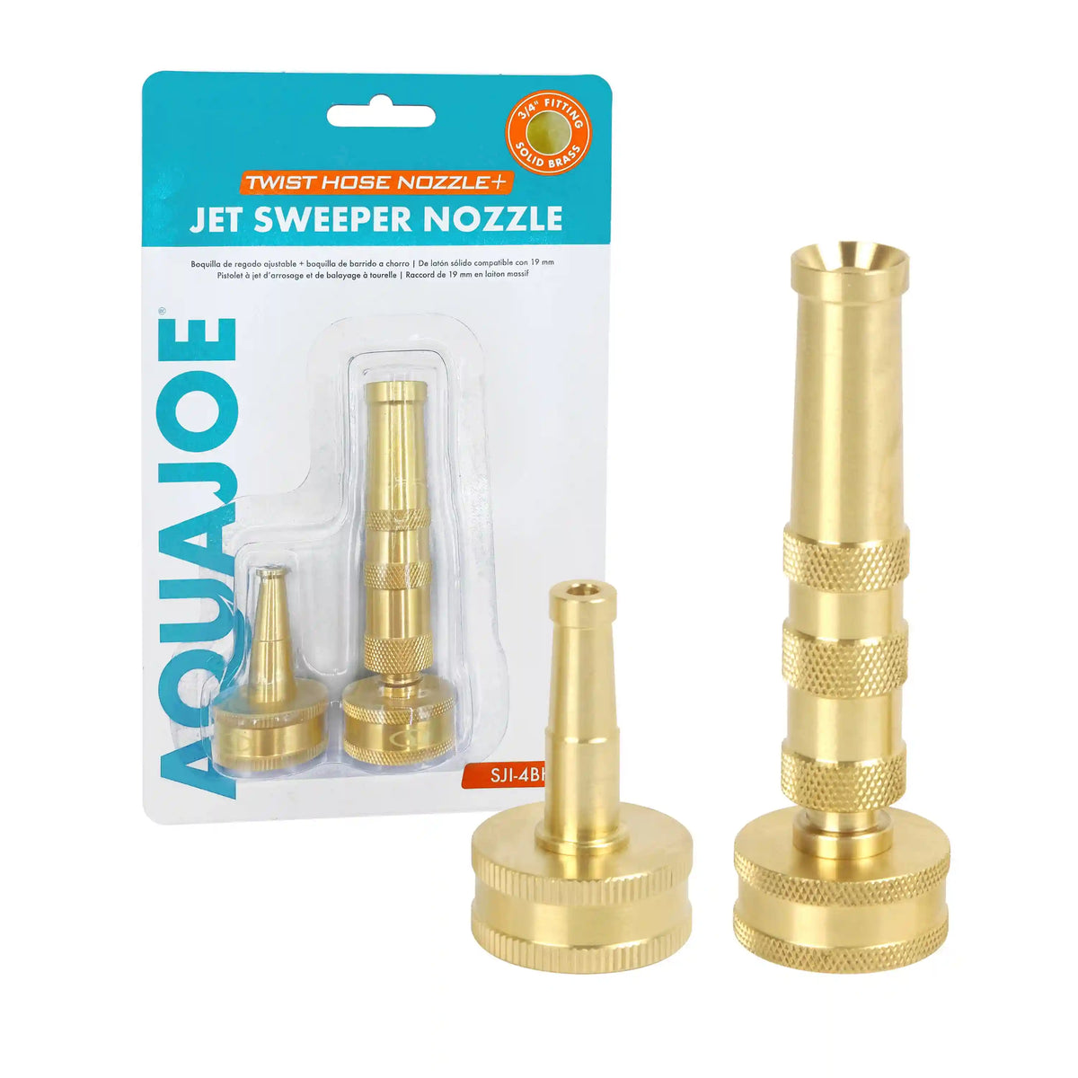 Aqua Joe Heavy Duty 2-In-1 Twist Hose + Jet Sweeper Nozzle | Solid Brass | 3/4-Inch Fitting