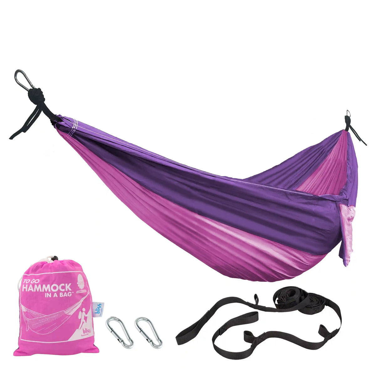 Bliss Hammocks Hammock in a Bag W/ Carabiners & Tree Straps | 54-in. Wide | Weather Resistant | 350 Lb. Capacity (Pink/Purple)