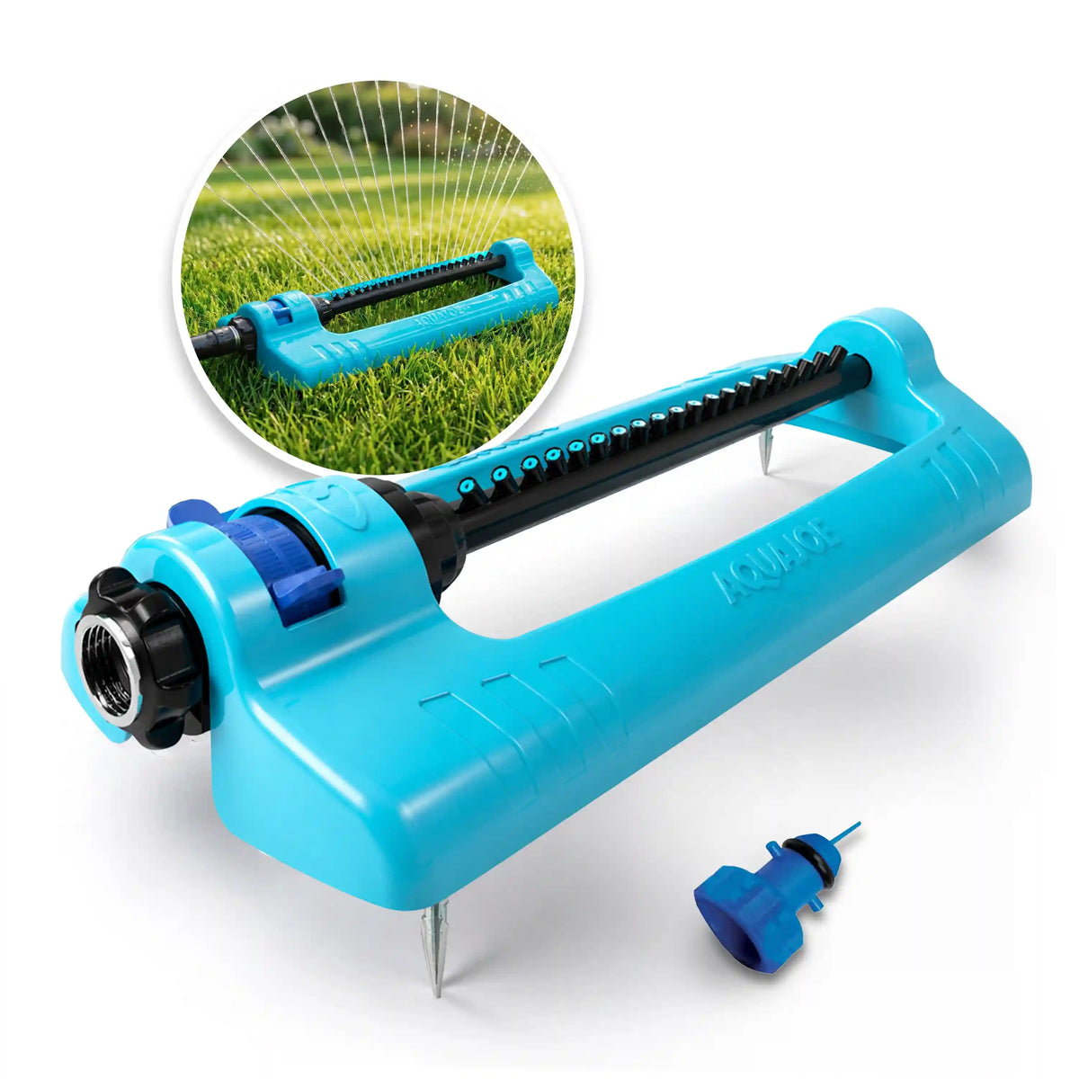 Aqua Joe Oscillating Sprinkler with Adjustable Spray, 20 Clog-Resistant Nozzles | Standard Base w/Metal Ground Spike | 4000 Square Foot Coverage