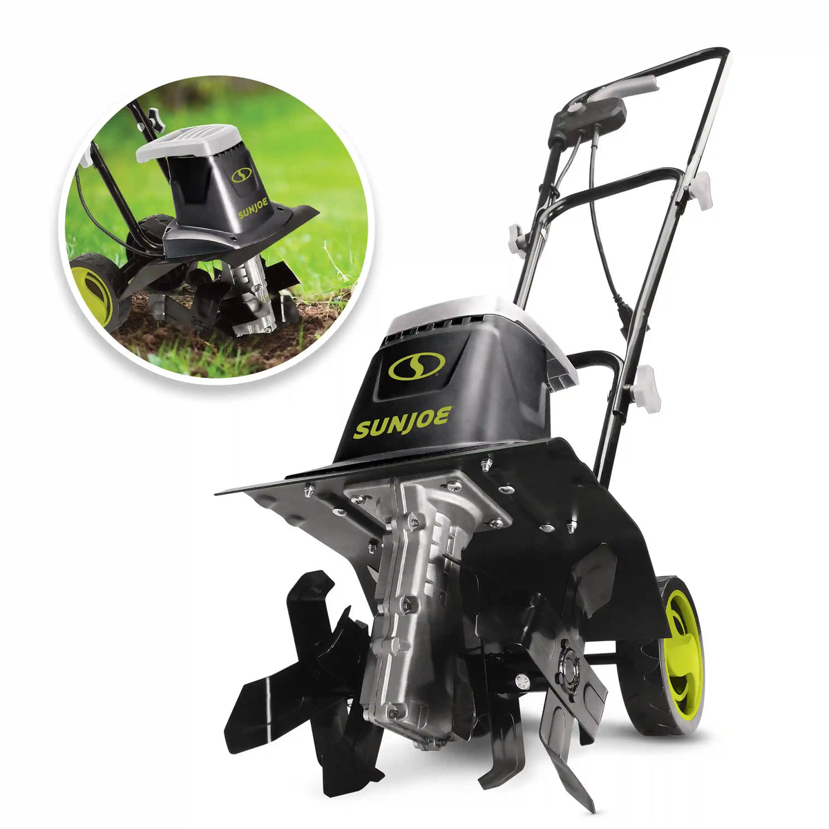 Sun Joe Electric Garden Tiller + Cultivator | 12-inch | 8-Amp | 3-Position Height Adjustment