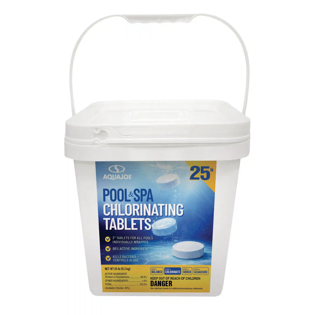 Aqua Joe Pool & Spa Chlorinating Tablets | 3'' Individually Wrapped Tablets | 90% Available Chlorine | 25-Lb. Bucket