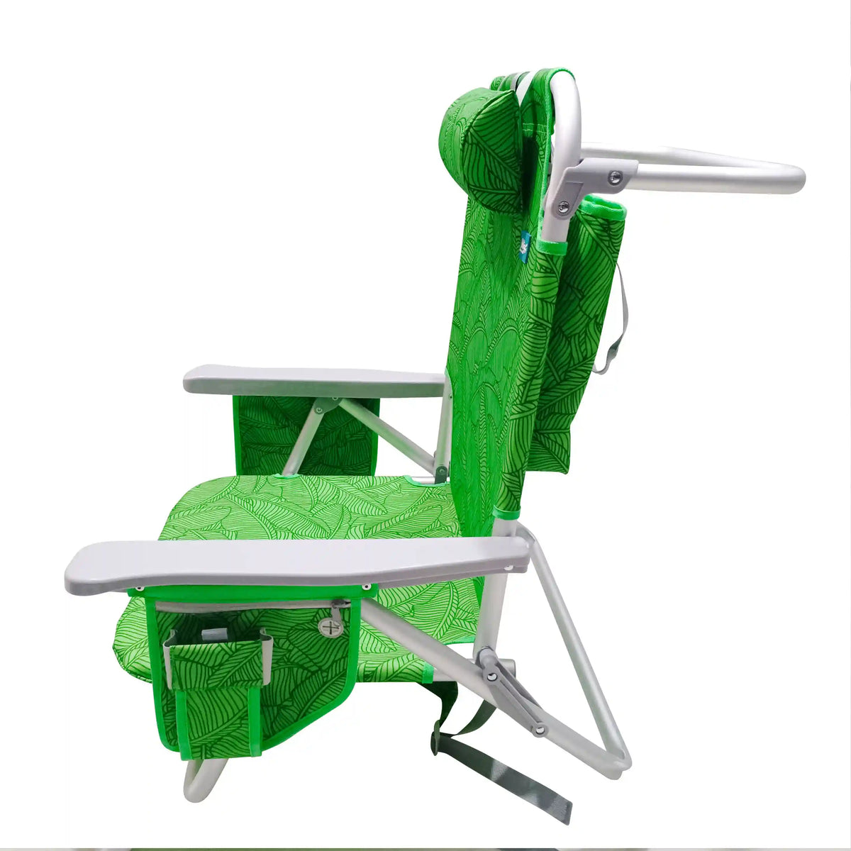 Bliss Hammocks Backpack Aluminum Beach Chair W/ Side Pocket & Detachable Cooler Bag | 5 Reclining Positions | 275 Lb. Capacity (Banana Green Leaves)