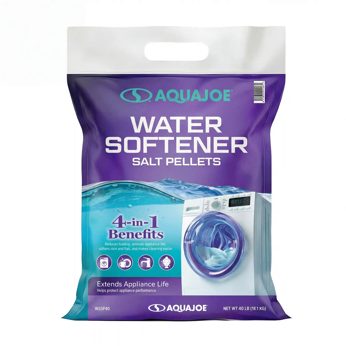 Aqua Joe Water Softener Salt Pellets | 4-in-1 Benefits | Extends Appliance Life | 40-Lb. Bag