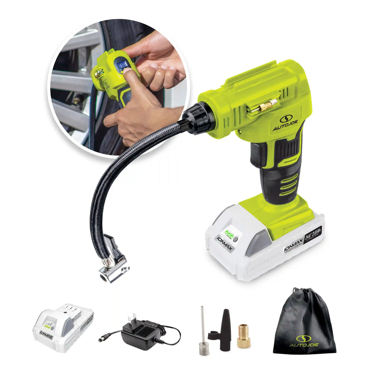 Auto Joe 24-Volt* IONMAX Cordless Portable Air Compressor | W/ 2.0-Ah Battery + Charger