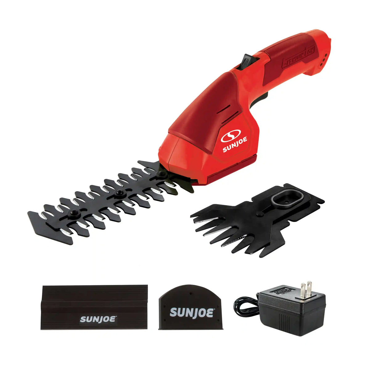 Sun Joe HJ604C-RED 2-in-1 Cordless Grass Shear + Hedger | 7.2-Volt | W/ 1.5-Ah Battery + Charger (Red)